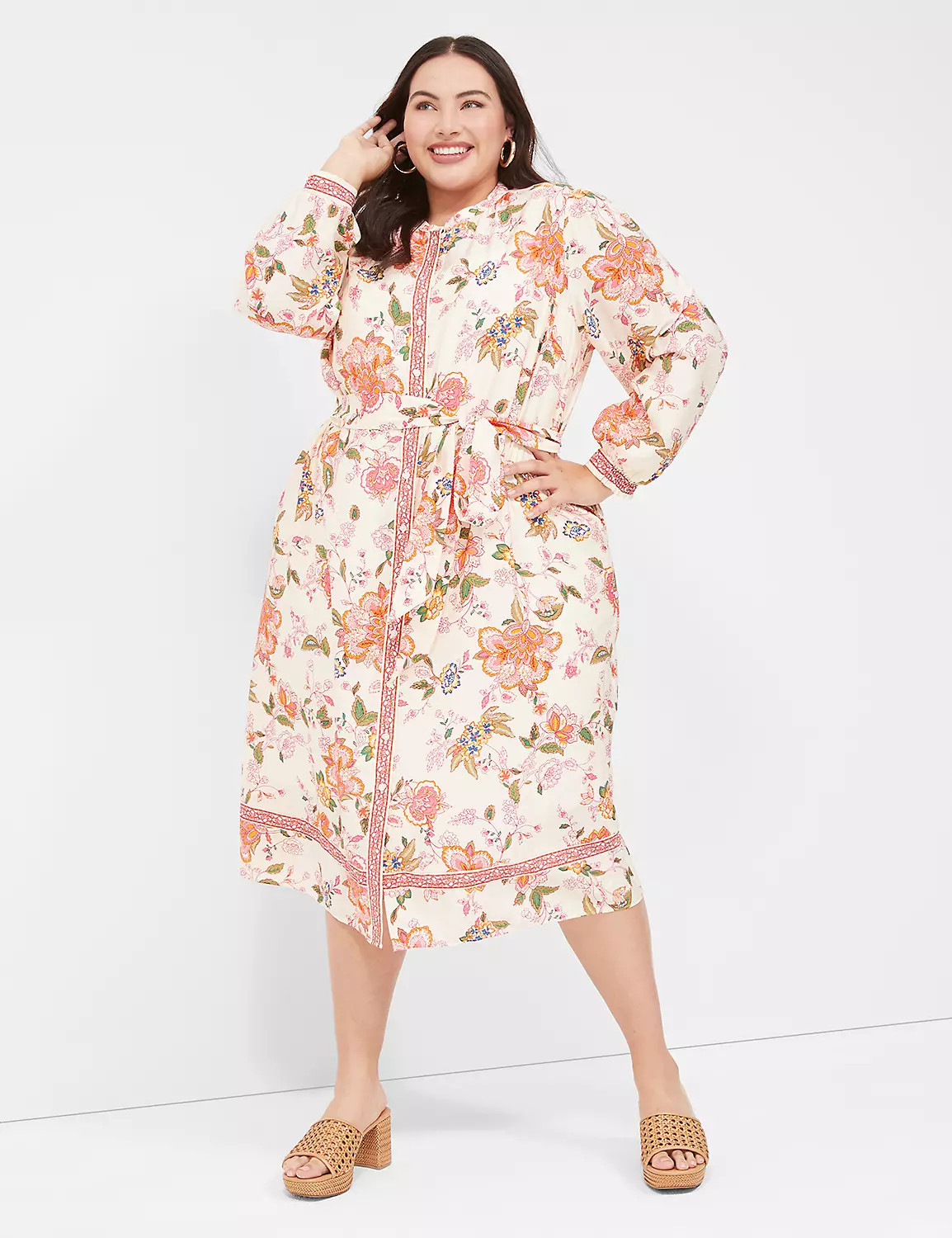 Long-Sleeve Belted Midi Shirt Overpiece Dress | LaneBryant | Lane Bryant (US)