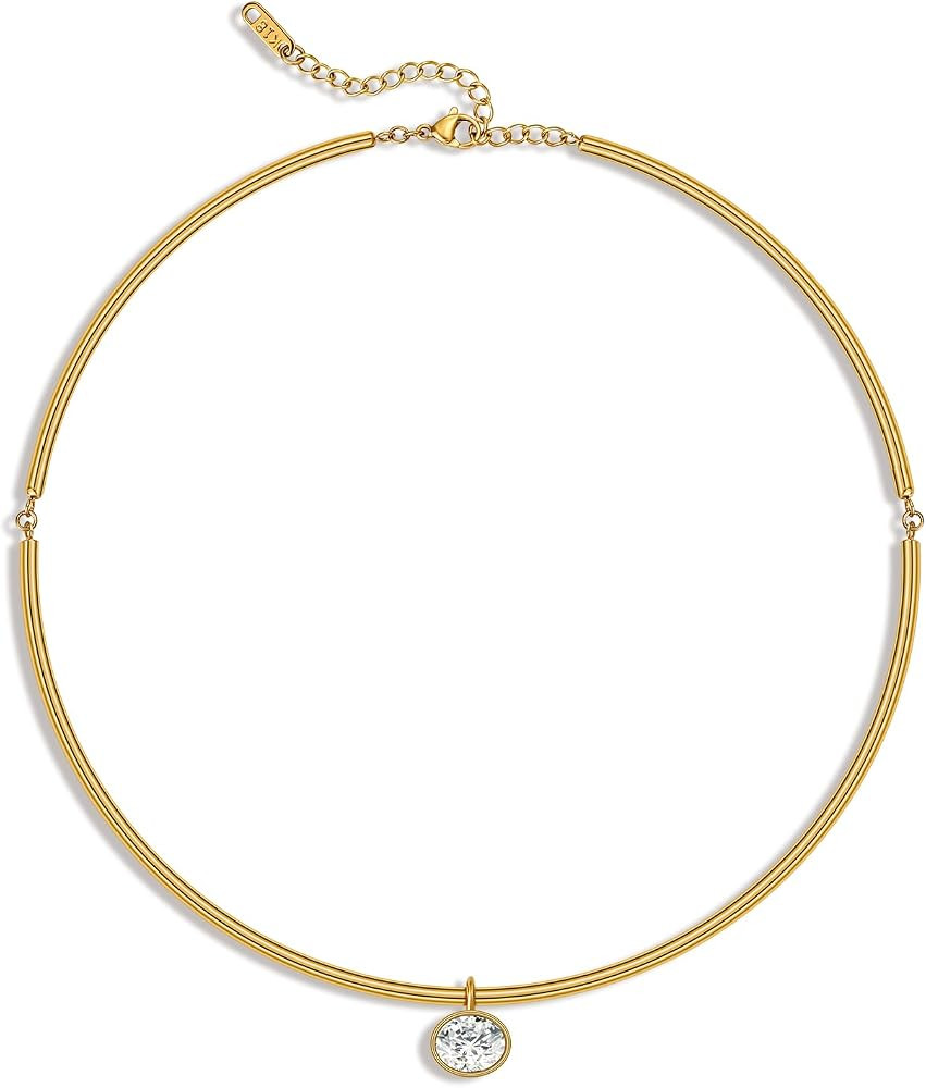 Gold collar necklace with Pendant for Women Gold Plated Torque Charm Necklace with Cubic Zirconia... | Amazon (US)