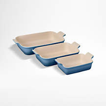 Le Creuset Heritage Chambray Stoneware 3-Piece Rectangular Baking Dishes Set + Reviews | Crate & ... | Crate & Barrel