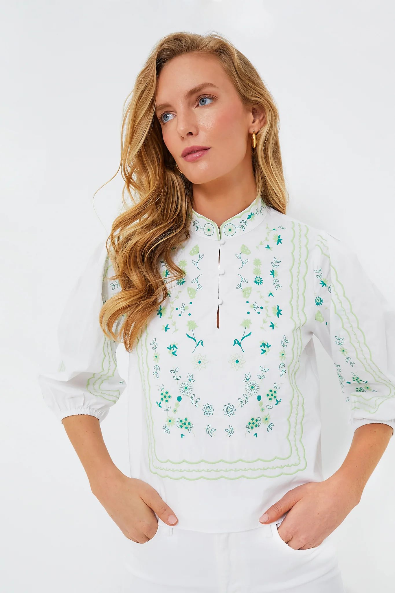 Green Embroidery Erin Blouse | Tuckernuck (US)