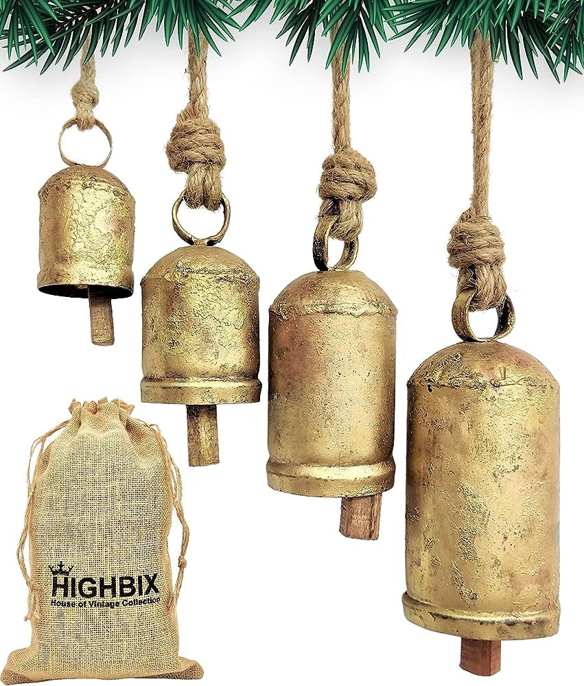 HIGHBIX Set of 4 Harmony Cow Bells Vintage Handmade Rustic Lucky Christmas Hanging Décor Bells O... | Amazon (US)