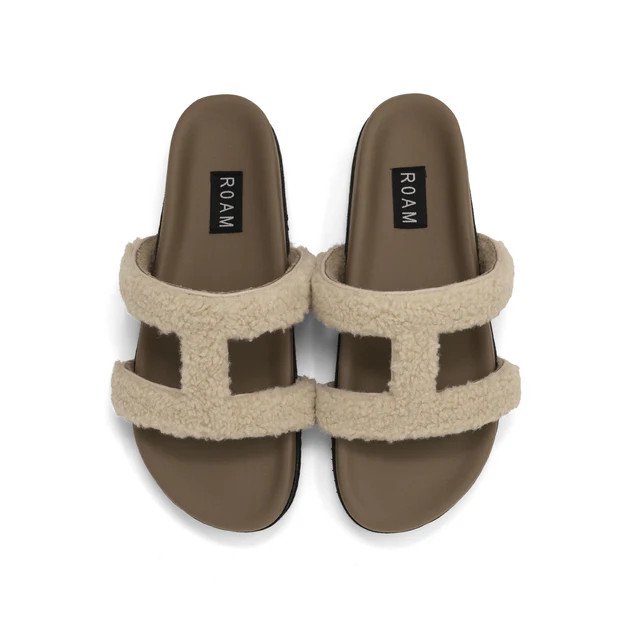 ROAM FUZZY CUFFS SANDAL BONE FAUX SHEARLING | ROAM