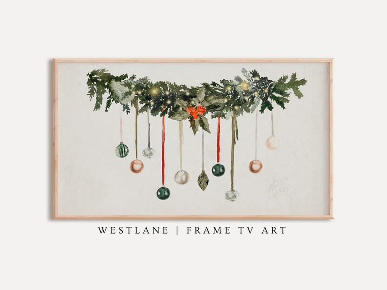Samsung Frame TV Art | Winter Country Farmhouse Holiday Christmas Garland DIGITAL TV Art | Etsy (US)
