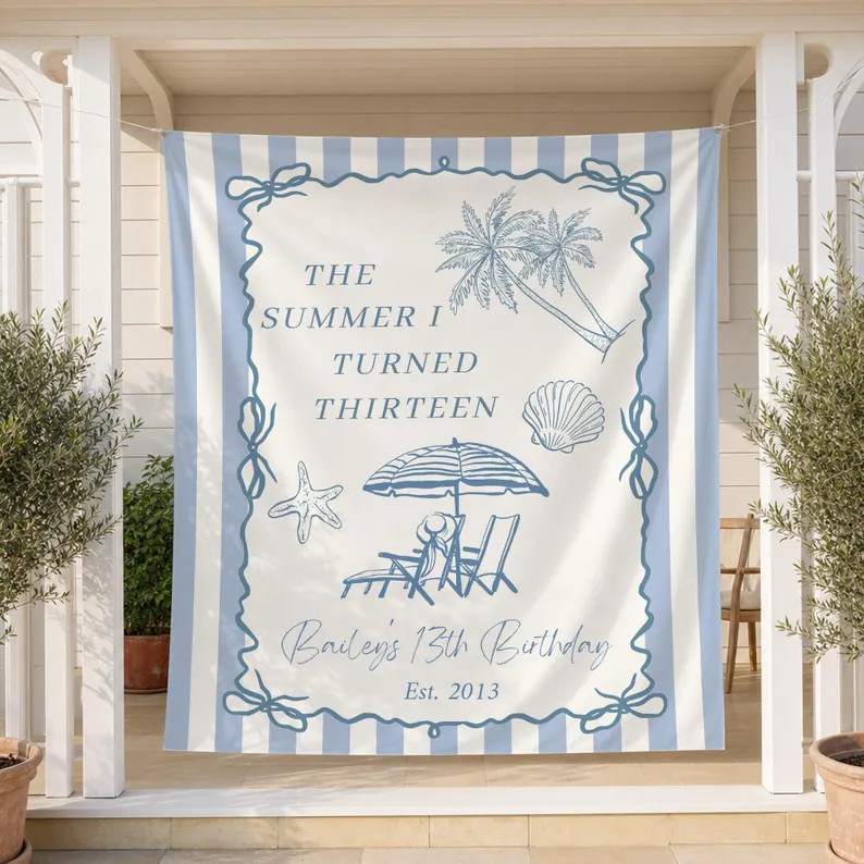The Summer I Turned Birthday Banner,Personalized Beach Birthday Tapestry,Coastal Birthday Party D... | Etsy (Global)