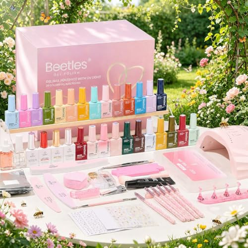 Beetles 64Pcs Gel Nail Kit with U V Light and Nail Tips -25 Color HEMA-FREE Gel Polish Set Sunday Garden Pink Nude Blue Green Brown Nails Kit with Everything Salon Manicure Tool Gifts for Girls Women | Amazon (US)