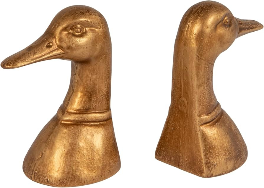 Creative Co-Op Decorative Distressed Cast Iron Duck Head Bookends, Gold | Amazon (US)