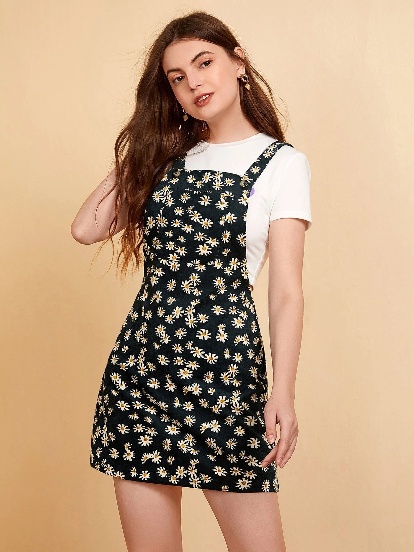 SHEIN Daisy Floral Cord Overall Dress | SHEIN