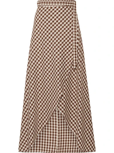 Miguelina - Gingham Cotton Wrap Maxi Skirt - Dark brown | NET-A-PORTER (UK & EU)