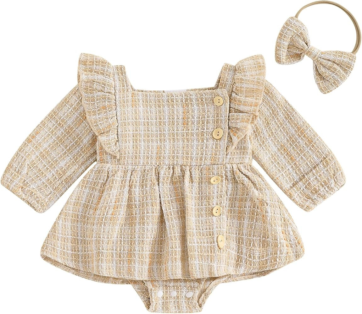 Madjtlqy Toddler Baby Girl Fall Outfits Winter Clothes 0 3 6 12 18 Months Long Sleeve Romper Dres... | Amazon (US)