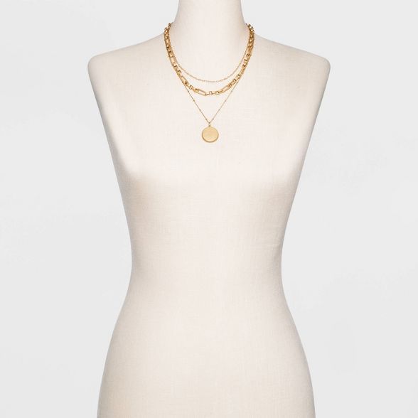 Disc Charm and Chain Layered Necklace - Universal Thread™ Gold | Target