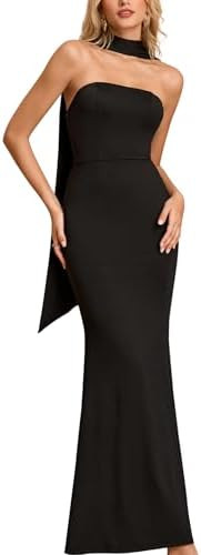 GLNEGE Women's Bodycon Formal Wedding Guest Maxi Dresses with Scarf Summer Strapless Elegant Cock... | Amazon (US)