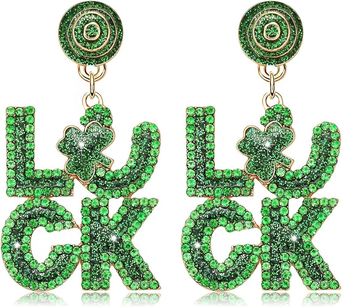 St. Patrick's Day Earrings Shamrock Earrings for Women, Sparkling Rhinestone Lucky Irish Earrings... | Amazon (US)