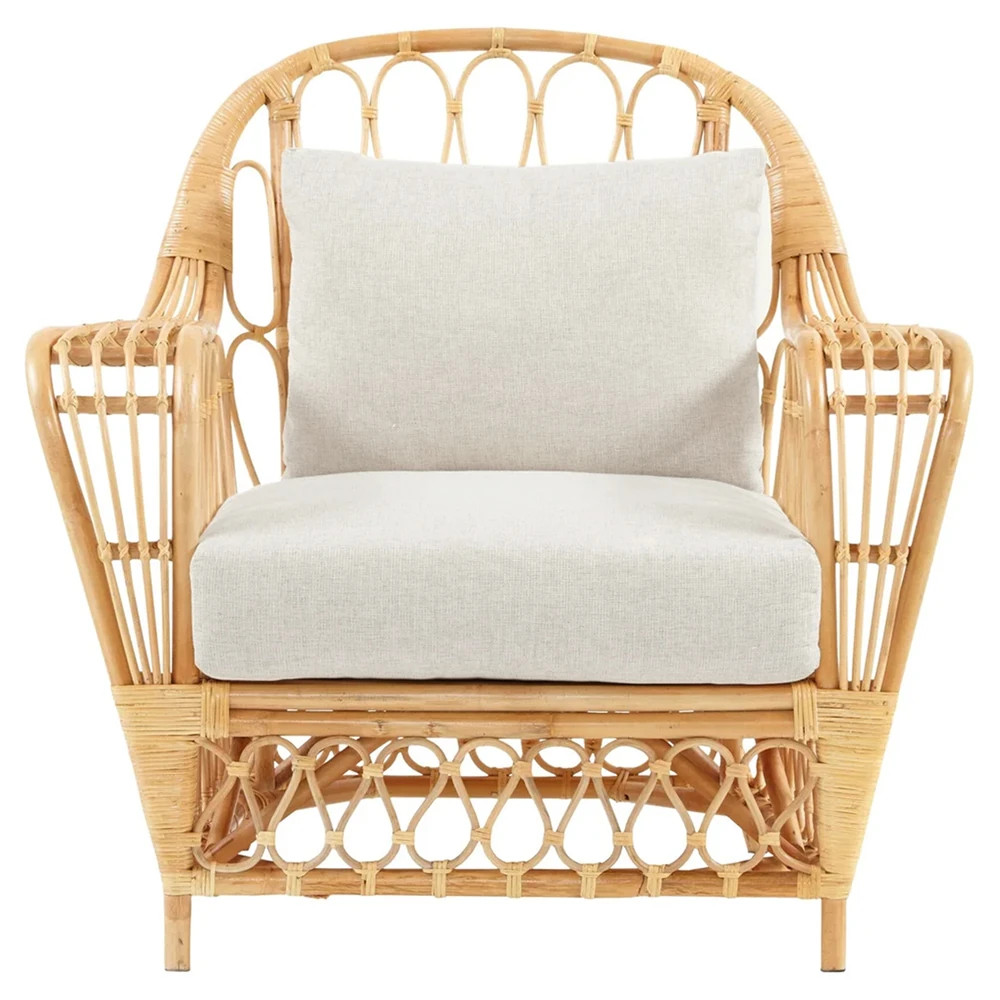 Robin Coastal Beach Natural Woven Rattan Arm Chair | Kathy Kuo Home