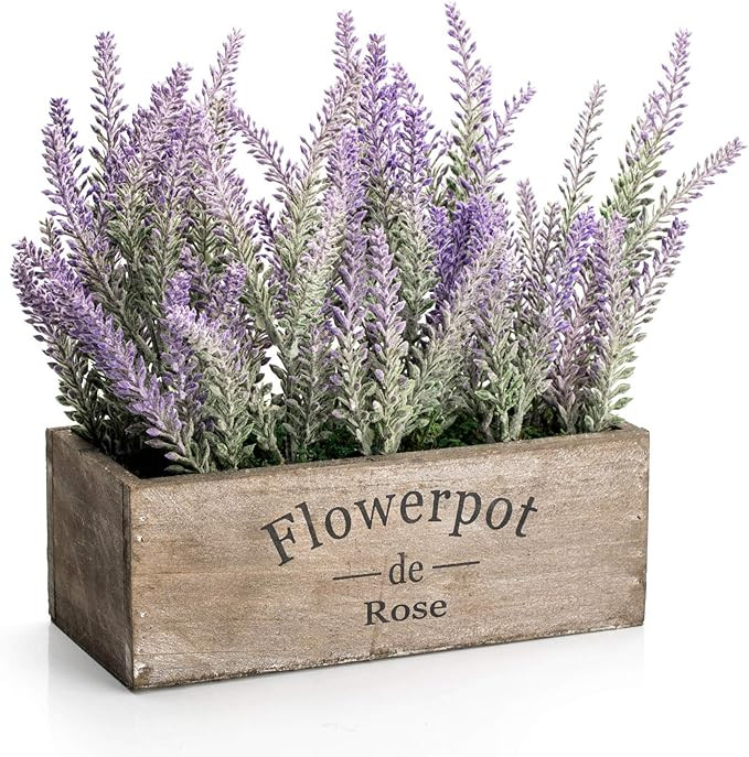 Velener Artificial Flower Potted Lavender Plant for Home Decor (Wooden Tray, 9" Long) | Amazon (US)
