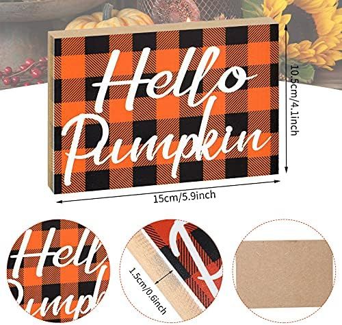 Jetec Welcome Halloween Wooden Block Sign, Rustic Hello Pumpkin Table Decor, Thanksgiving Hello Pump | Amazon (US)