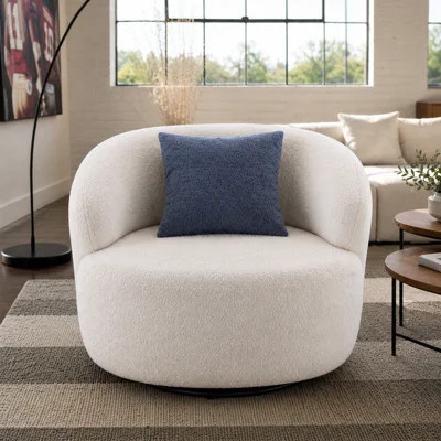 Swivel Barrel Chair, Boucle Accent Chair for Living Room, Comfy Round Sherpa Chair with Pillow, 360° Swivel Armchair, Beige | Wayfair North America