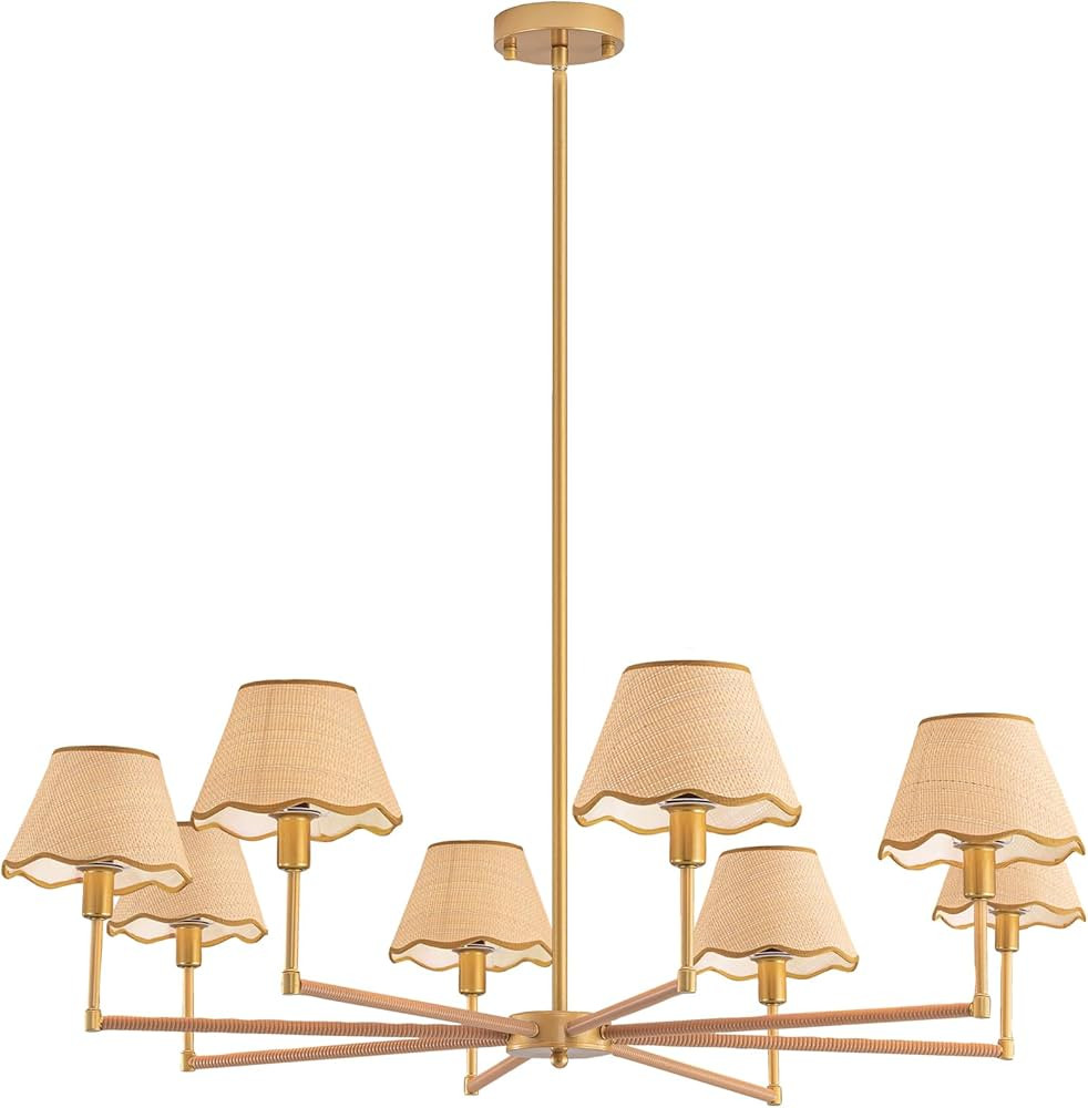 44" Boho Chandelier Light Fixture,Farmhouse Rattan Chandeliers for Dining Room,Adjustable Rustic ... | Amazon (US)