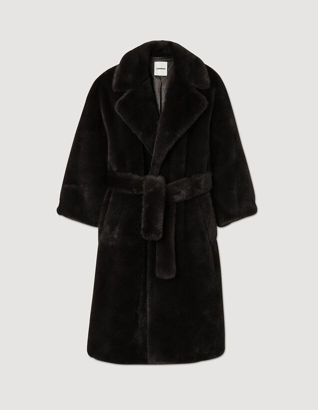 Long faux fur coat | Sandro-Paris US