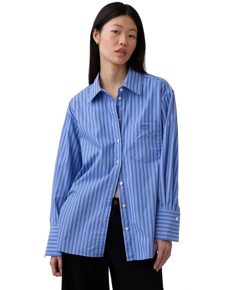 GapOrganic Cotton Poplin Big Shirt in Blue Stripe | Myer
