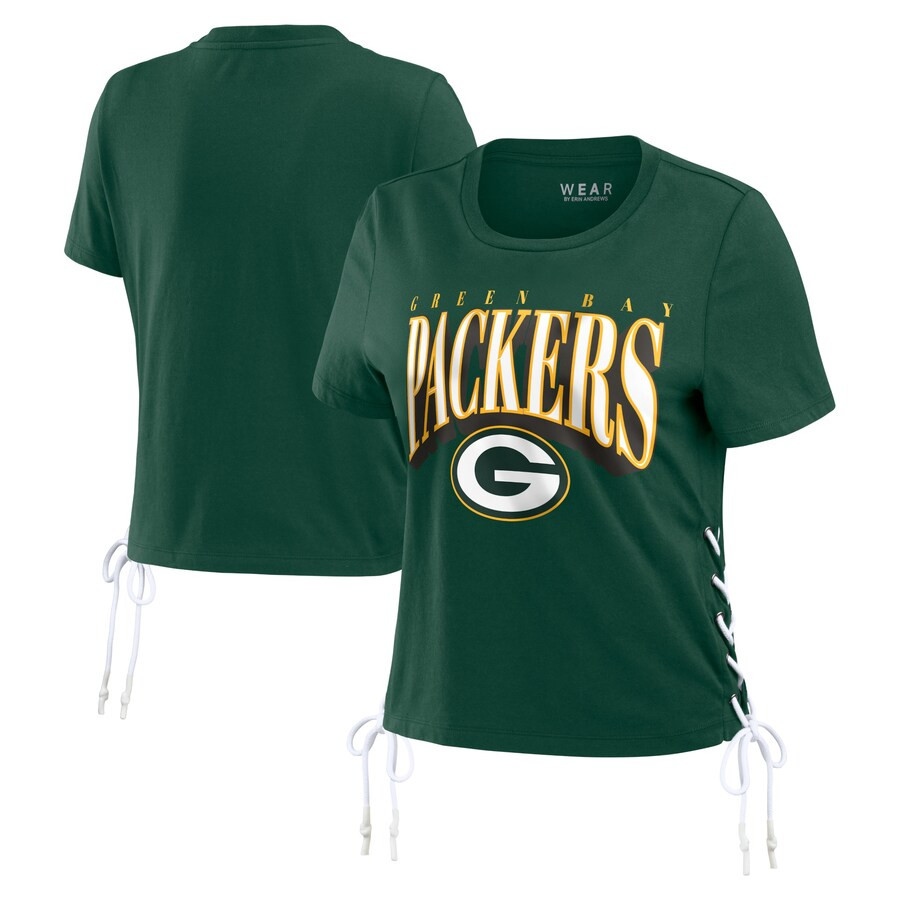 Green Bay Packers WEAR by Erin Andrews Women's Lace Up Side Modest Cropped T-Shirt - Green | Fanatics
