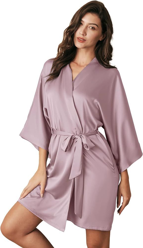 AW BRIDAL Women's Silk Robe Satin Kimono Robe for Bride Bridesmaids Short Bridal Party Robes Wedd... | Amazon (US)