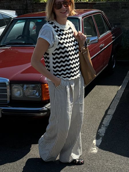 Layering, spring styling striped trousers, me & em, knitted vest, white tshirt, John Lewis sandals, spring outfit, casual outfit 

#LTKuk #LTKstyletip #LTKspring