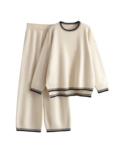IQSQSQ Women's 2 Piece Outfits Sweater Sets Knitted Pullover Tops Wide Leg Tracksuits Lounge Sets | Amazon (US)