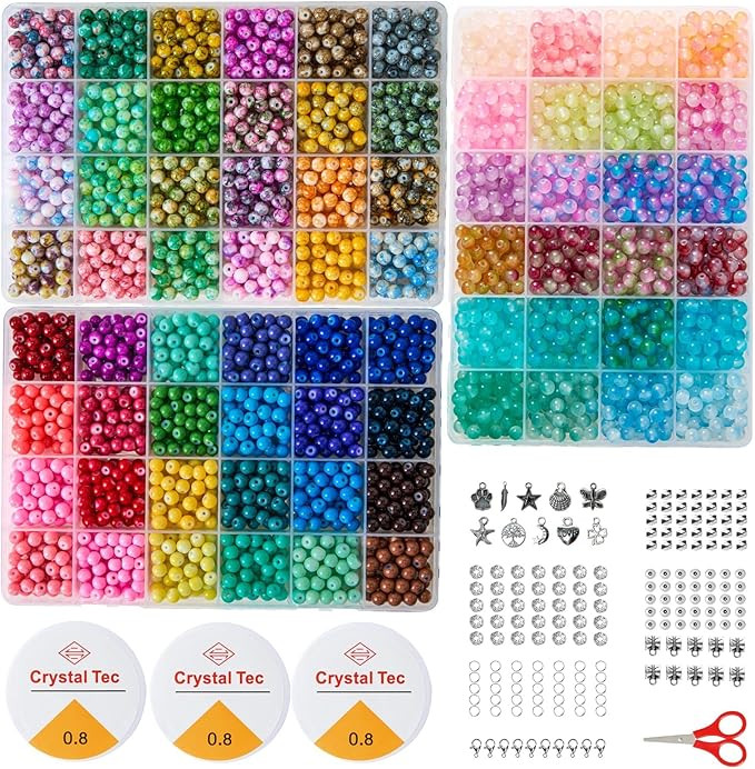 6MM Glass Beads Kit for Jewelry Making - 3 Box Set 72 Colors, 3000pcs Round Colorful Beads for DI... | Amazon (US)