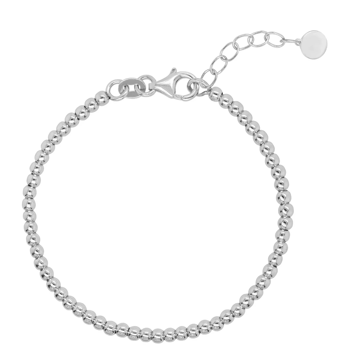 High Polish 3mm Beaded Adjustable Bracelet with Lobster Clasp And Circle Tag 6.5-7.5" | Sam's Club