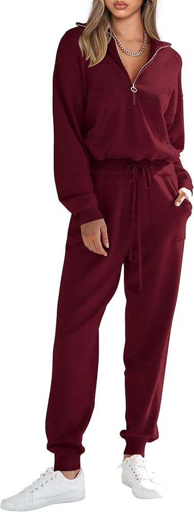 PRETTYGARDEN Women's 2 Piece Sweater Set Pullover Zip Up Sweatshirt Jogger Sweatpants Tracksuit C... | Amazon (US)