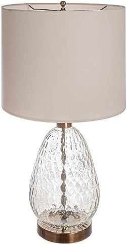 Textured Glass Base Table Lamp with Cotton Drum Shade, White | Amazon (US)