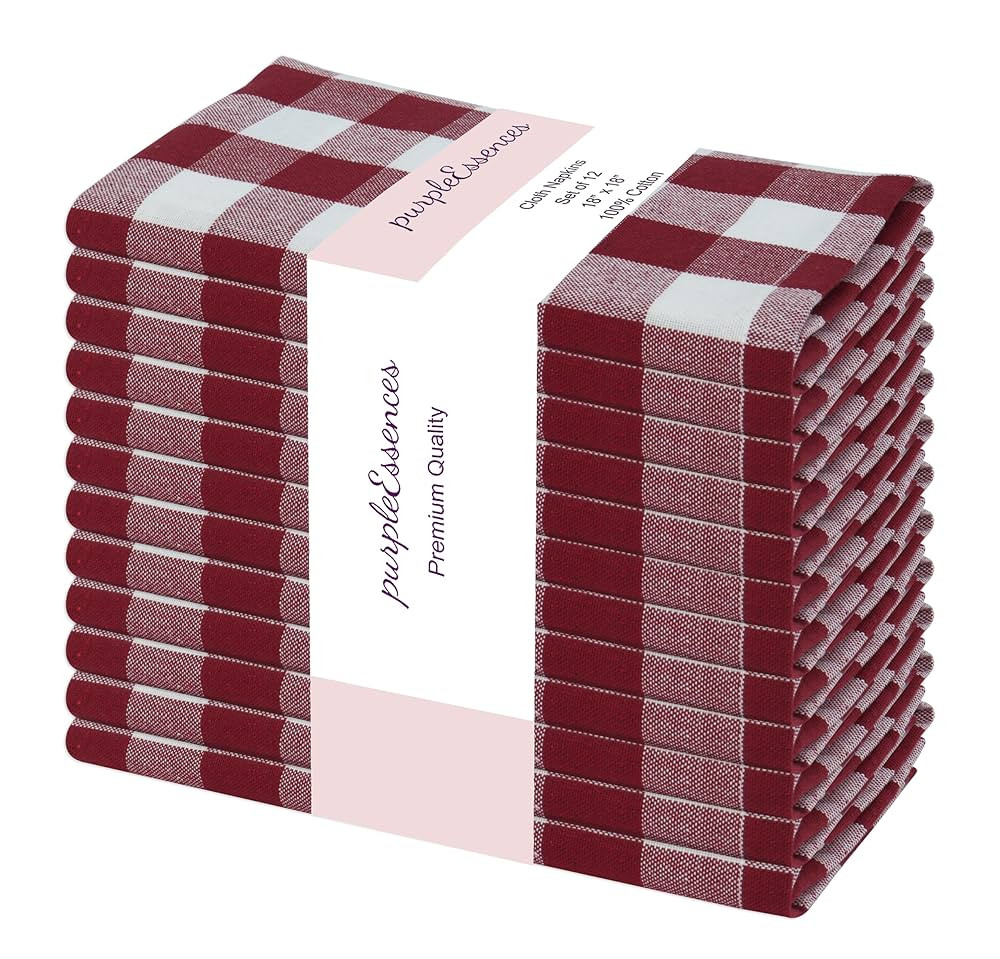 PurpleEssences Buffalo Plaid Cloth Napkins - Mitered Corners - Spring Summer Easter Gingham Check... | Amazon (US)