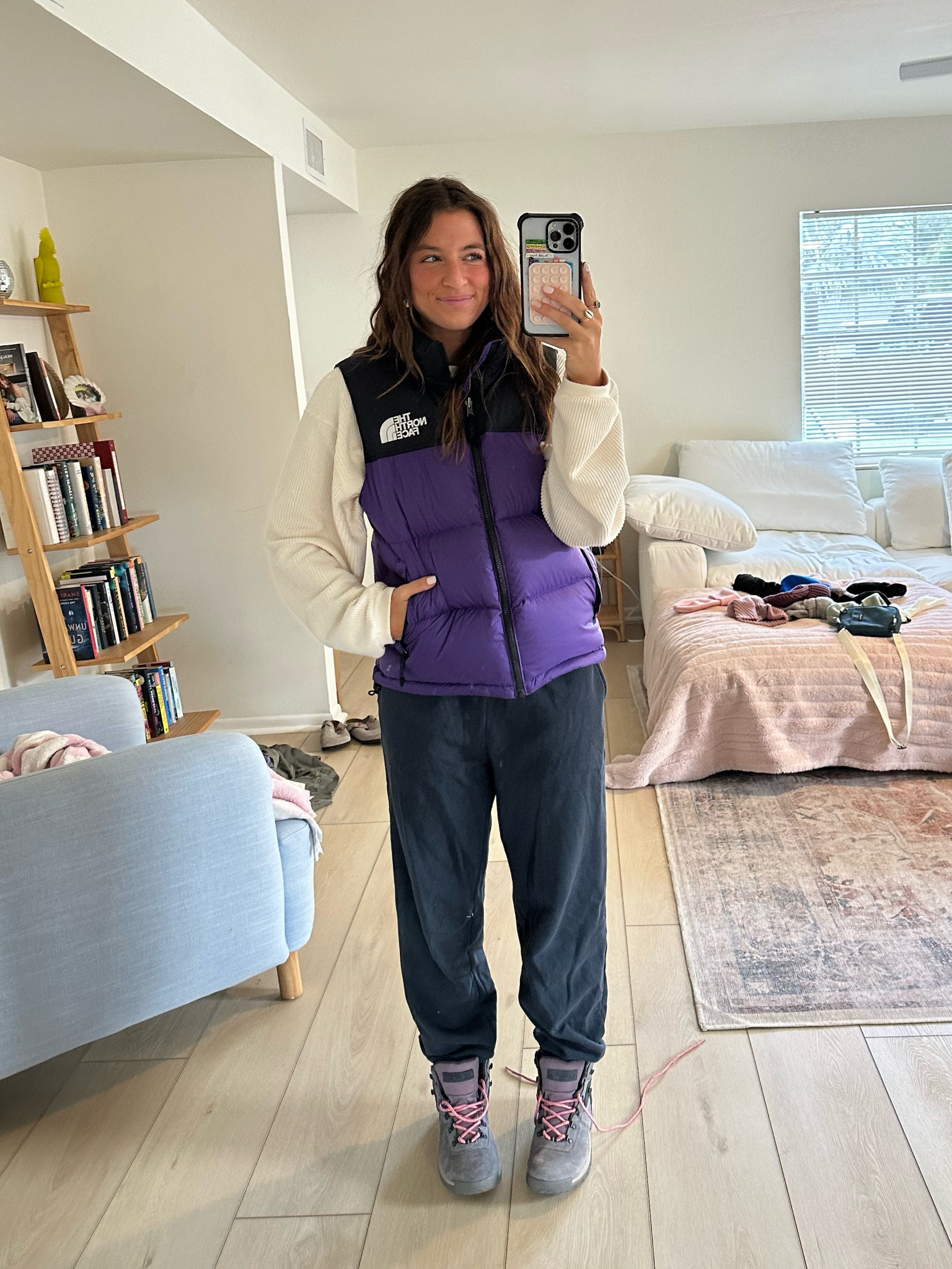 The coziest hiking fit. These sweatpants are SO comfy. Puffer vest sold out in purple but the white color is sooo cute and would go with more. 
Vest: small 
Pants: small 

#LTKtravel #LTKSeasonal #LTKfitness