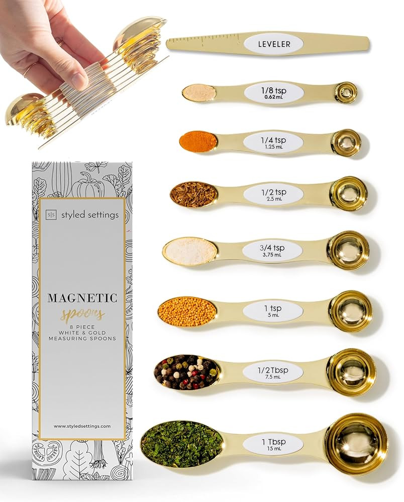 White & Gold Measuring Spoons Set, Stainless Steel Measuring Spoons -Magnetic Measuring Spoons Se... | Amazon (US)