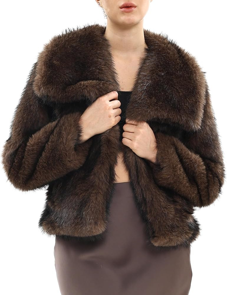 Xintianji Womens Faux Fur Turn-Down Collar Jacket Coat - Open Front Long Sleeve Winter Fuzzy Flee... | Amazon (CA)