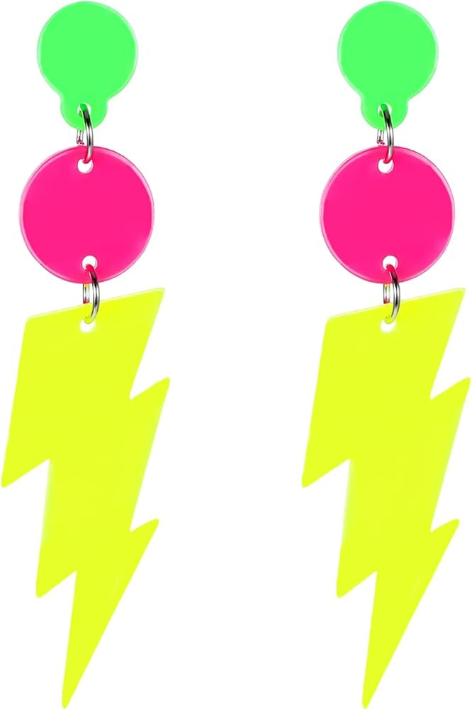 80s Neon Earrings for Women - Acrylic Lightning Bolt Drop Dangle Earrings, Retro Glow Party Acces... | Amazon (US)