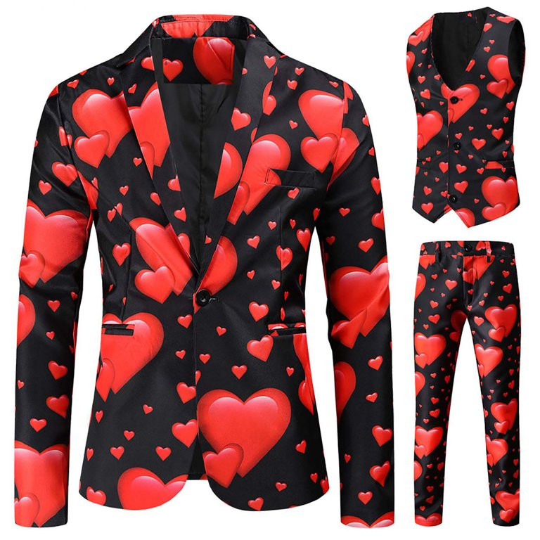PIMOXV Men's Fashion Valentine's Day Suit Jacket + Vest + Suit Pants Three-Piece Set Valentine's ... | Walmart (US)