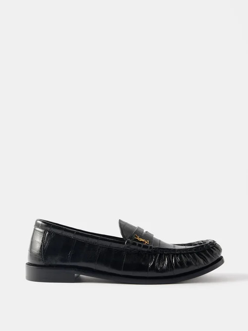 Saint Laurent - Logo-plaque 15 Eel-leather Loafers - Womens - Black - 37 EU/IT | Matches (US)
