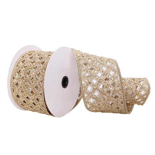 Vickerman 3.5" x 5 Yards Gold Jewel Cut-Out Wired Edge Christmas Ribbon. | Amazon (US)