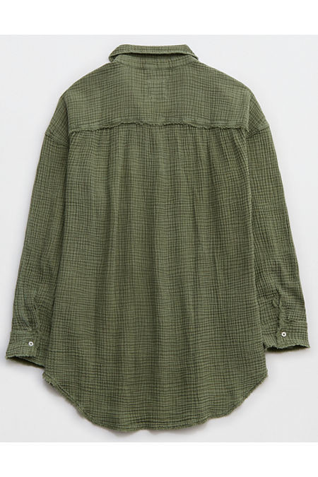 Aerie Pool-To-Party Cover Up Shirt Women's Olive Fun XXS | Aerie