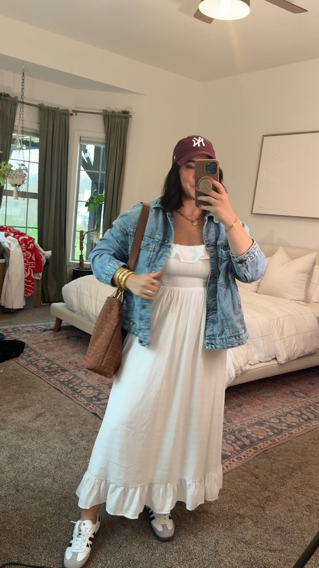 White dress size L but runs big I need a M, I’m wearing cakes. It is open in the back so beware of bra strap! The back ties so it’s adjustable support. Double lines. Jacket size L for oversized fit. Bag is suede. 

#LTKWatchNow 

#LTKSeasonal #LTKMidsize