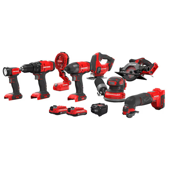 CRAFTSMAN V20 20-volt Max 8-Tool Power Tool Combo Kit with Soft Case (2-Batteries Included and Ch... | Lowe's