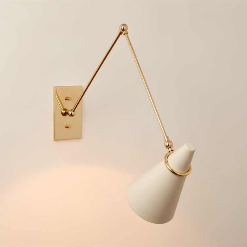 Aldus Modern Ivory and Polished Brass Swing Arm Wall Sconce + Reviews | CB2 | CB2