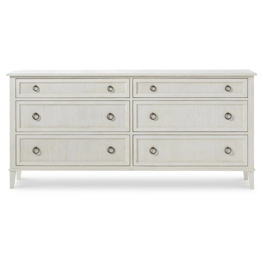 Century Hampton French Country White Wood Ring Pull 6 Drawer Double Dresser | Kathy Kuo Home