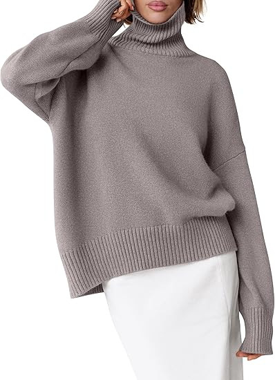 ANRABESS Womens Turtleneck Sweaters Oversized Chunky Long Sleeve Knit High Low Hem Pullover Top 2... | Amazon (US)