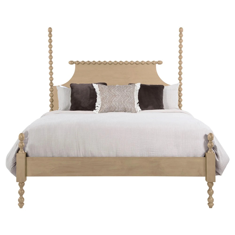 Elio Updated Traditional Light Brown Wood Spindle Poster Bed - Queen | Kathy Kuo Home