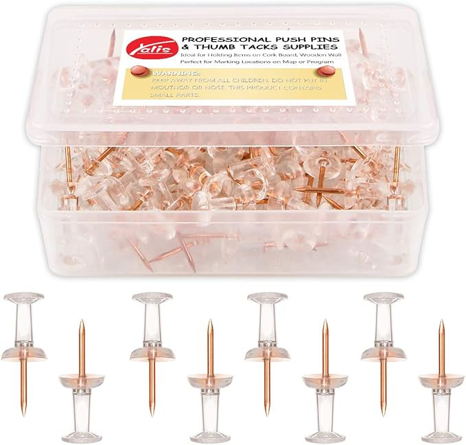 Yalis Push Pins Rose Gold Thumb Tacks 100-Count Standard Pins Gold Steel Point and Transparent Pl... | Amazon (US)