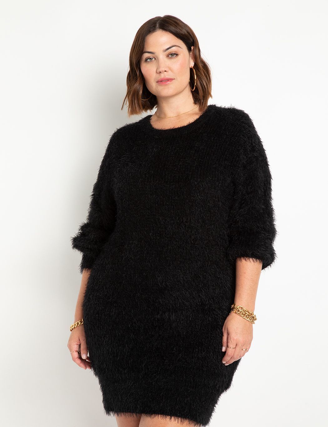 Faux Fur Tunic Sweater Dress | Eloquii