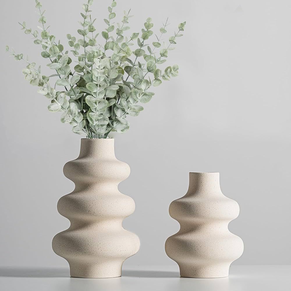 Steviieden Ceramic Vases Set 2, Modern Home Decor,Off White Round Vases,Modern Dried Flower Vases... | Amazon (US)