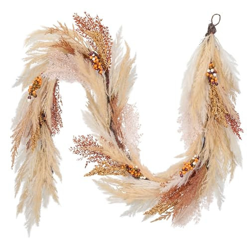 DecorbyHannah 6ft Neutral Fall Pampas Grass Garland for Mantle with Lights | Amazon (US)